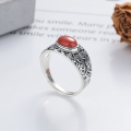 wholesale S925 Silver Retro Vintage Ethnic Style Exquisite Pattern Noble Elegance Openable Ring with Southern Red Agate-0-0