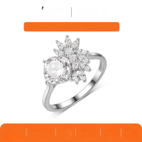 wholesale S925 Silver Plump Square Moissanite Ring with Petal Halo Design, Eye-Catching and Sparkly, Women's Best-Seller-Platinum 2 carats (with certificate)  9 US