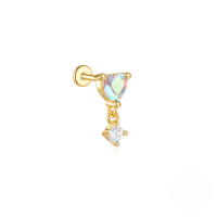 wholesale S925 Sterling Silver Marquise Heart Flat Back Threaded Ear Cartilage Stud With Sparkling Green Crystals-Single gold #14