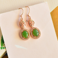 wholesale 925 sterling silver rose gold-plated inlaid with Hetian jade earrings, elegant jade earrings with certificate, natural jadeite earrings for women-0-3