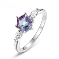 wholesale S925 sterling silver inlaid with color gemstones, live new simple geometric lab-grown alexandrite ring, versatile and stylish-0-0