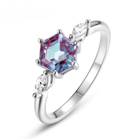 wholesale S925 sterling silver inlaid with color gemstones, live new simple geometric lab-grown alexandrite ring, versatile and stylish-Cultivated Alexandrite>US6#