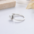 wholesale S925 silver fashionable minimalist Korean and Japanese imitation pearl ins-style cross-border trendy creative design open ring-0-1