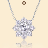 wholesale 925 Sterling Silver Korean Ins Style Small Sunflower Pendant Choker Necklace For Women, Popular In Europe And America, Stackable And Fade-Resistant-Moissanite 50 points + 8 pieces