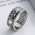 wholesale S925 Sterling Silver Retro Six-Syllable Mantra Auspicious Cloud Heart Sutra Pi Xiu Openable Ring, Bold and Trendy Unisex Ring-0-0