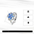 wholesale S925 Sterling Silver Ring, Light Luxury Rotating Flower Ring with 5A White Zircon and Blue High-Carbon Diamond-0-1