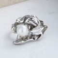 wholesale S925 Sterling Silver Irregular Pearl Petal Open Ring Extravagant Vintage Palace Style Ring for Women-0-1
