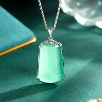 wholesale S925 Sterling Silver Natural Chalcedony Pendant, Plain Pi Pa An Style, Icy Green, Light Luxury, Versatile Chalcedony Necklace, Holiday Gift-Sterling silver matching necklace 2.18g&gt;XL000654-1 necklace