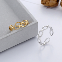 wholesale S925 sterling silver irregular Korean-style hollow thin chain open ring, ins minimalist versatile women's finger ring-DJ1060/Platinum about 1.4g
