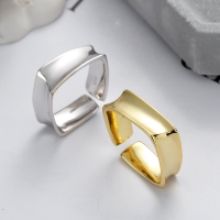 wholesale S925 Sterling Silver Irregular Wide Smooth Surface Square Open Ring Ins Time Street Style Ring for Women-DJ1088/Gold color Approx. 3.2g &gt; Opening adjustable