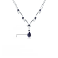 wholesale S925 Sterling Silver Luxury Natural Topaz Necklace, High-End Feel Sweater Chain, Sapphire Pendant-0-3