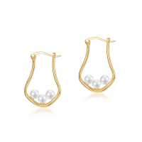 wholesale S925 Sterling Silver New Japanese Light Luxury Style Minimalist Geometric Shell Pearl Earrings, Fashionable and Versatile Wholesale-10K gold + swimming paint  925 silver