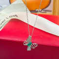 wholesale S925 Sterling Silver Openwork Butterfly with Micro-Set Diamonds and Chalcedony Necklace, Fashionable, Luxurious, Niche Design, High-End Sense Chain-0-1