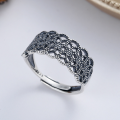 wholesale S925 Sterling Silver Retro Ins Minimalist Style Thai Silver Hollow-Out Unisex Adjustable Statement Ring-0-0