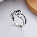 wholesale S925 Sterling Silver European and American Ins Minimalist Style Double-Layer Hollow Double Circle Adjustable Ring for Men and Women-0-0