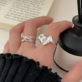 wholesale S925 Sterling Silver Irregular Heart Ring for Women, Light Luxury Fashion Cross Knot Band, Korean New Edition-0-3