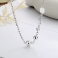 wholesale S925 Sterling Silver Korean-style Floral Beaded Round Bead Chain with Geometric Pendant Versatile Collarbone Necklace-0-0