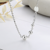 wholesale S925 Sterling Silver Korean-style Floral Beaded Round Bead Chain with Geometric Pendant Versatile Collarbone Necklace-YL473/about 13 grams