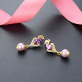 wholesale S925 Sterling Silver Cross-Border French Style Pearl Earrings for Women with Ins Style Purple Inlaid Crystals-0-0
