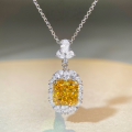 wholesale S925 Sterling Silver Cross-Border Yellow Diamond Pendant Necklace for Women, Fully Set with Zirconia in Radiant Cut and High-Carbon Diamonds-0-0