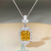 wholesale S925 Sterling Silver Cross-Border Yellow Diamond Pendant Necklace for Women, Fully Set with Zirconia in Radiant Cut and High-Carbon Diamonds-Cross Chain-XL026