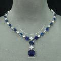 wholesale Metal: 925 Silver Gold Plated Pendant: High Carbon Diamond, Louis Royal Blue Emerald Cut Star Necklace for Women-0-1