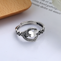 wholesale S925 Sterling Silver Retro Vintage Thai Silver Asymmetric 3D Butterfly Creative Open Heart Ring for Women-0-1