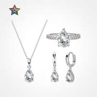 wholesale S925 Sterling Silver Wedding Style Earrings Necklace Ring Set for Women with Pear-shaped Zirconia Inlay, Simple and Versatile Fashion Jewelry-DY180033-SW-WH#9 925 Silver