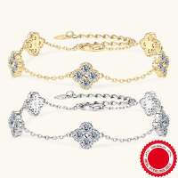 wholesale S925 Silver Light Luxury Style Internet-Famous Four-Leaf Clover Moissanite Bracelet, Fashionable and Chic Design Five-Flower Hand Jewelry Wholesale-White - Necklace 0.4 carat
