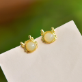 wholesale 925 Sterling Silver Gold-Plated with Certificate, Ancient Style Dragon Year Zodiac Jade Earrings Inlaid with Hetian Jade, Ear Studs for Women-0-1