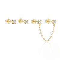 wholesale 925 Sterling Silver Chain Tassel Zircon Earring Set, Trendy And Versatile-3-piece set - gold 925 silver