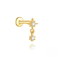 wholesale S925 Sterling Silver Geometric Tassel With Crystal Stud Flat Head Threaded Ear Cartilage Earring-Single gold #6