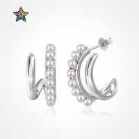 wholesale S925 Sterling Silver Nordic Style New Earrings for Women, Irregular Geometric Design with Pearl Inlay, Fashionable and Unique Ear Accessories-Platinum DY110326-SW-WH 925 Silver