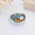 wholesale S925 Sterling Silver Retro Vintage Resin Koi Fish Ethnic Style Adjustable Open Ring Hollow Out Creative Elegant Index Finger Ring-0-3