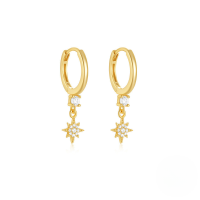wholesale S925 Sterling Silver Eight-pointed Star Opal Inlaid Zircon Ear Hoops,-Gold#1 925 Silver