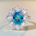 wholesale S925 Sterling Silver Aquamarine Ring for Women, Fully Paved with High-Carbon Zirconia, European and American Cross-Border Live Streaming Style, Wholesale of Colored Gemstones-0-0