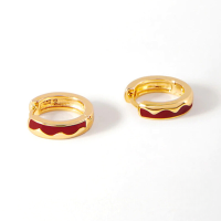 wholesale S925 Sterling Silver Ins-style Wavy Drip Enamel Hoop Earrings For Cross-border Hot Sales-Gold-Oil-Dripping Red