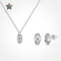 wholesale S925 Sterling Silver INS Style New Ellipse Bean Round Diamond Inlaid Design Luxury Exquisite Jewelry Necklace and Earrings Set-0-0