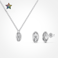 wholesale S925 Sterling Silver INS Style New Ellipse Bean Round Diamond Inlaid Design Luxury Exquisite Jewelry Necklace and Earrings Set-White gold earrings DY1D0395-SW-WH 925 silver