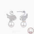 wholesale S925 Sterling Silver Swan Earrings for Women Korean Style with Zirconia Inlaid, Minimalist and High-End Earrings Wholesale Source Christmas Gift-0-1