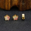wholesale Gold-plated 925 Silver Enamel Peach Blossom and Plum Blossom Flower Bead with Openwork Spacer, Traditional Craft DIY Jewelry Bracelet Stringing Accessories-0-3
