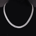 wholesale S925 Silver Rhodium-Plated Hip Hop Cuban Chain with Zirconia, Cross-Border 9mm Two-Row Diamond Advanced Full Diamond Cuban Chain-0-0