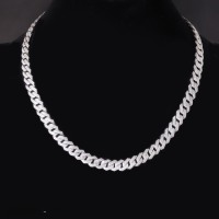 wholesale S925 Silver Rhodium-Plated Hip Hop Cuban Chain with Zirconia, Cross-Border 9mm Two-Row Diamond Advanced Full Diamond Cuban Chain-9mm Cubic Zirconia Cuban Chain 18 inches  925 Silver