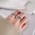 wholesale S925 Sterling Silver Mixed Weave Twisted Line Geometric Irregular Ring Minimalist Retro Niche Index Finger Ring-0-1