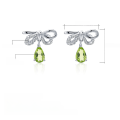 wholesale S925 Sterling Silver Vintage Sweet Elegant Bow Knot Inlaid with Natural Colored Gemstone Crystal Earrings-0-7