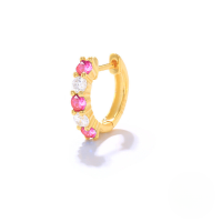 wholesale K925 Silver, Gold-plated, Round Zircon-studded Ear Cuffs, Trendy And Luxurious Earrings-Single gold-white-red diamond