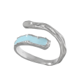wholesale S925 Sterling Silver 809 Original Niche Design Minimalist Irregular Snake-Textured Blue Drip Glaze Open Adjustable Ring for Women-0-4
