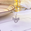 wholesale S925 Sterling Silver Maker's Fashion Hollow Lace Bow Necklace, Small and Exquisite High-End Elegant Collarbone Chain, Gift for Women-0-1