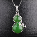 wholesale 925 Sterling Silver with Certified Green Jade Inlaid Gourd Necklace, New Chinese Style Jade Pendant, Green Jade Pendant for Women Wholesale-0-2