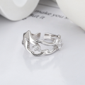wholesale S925 Sterling Silver Hollow Out Irregular Opening Ring with Zirconia, Light Luxury Style, Niche Design Sense Index Finger Ring-0-1